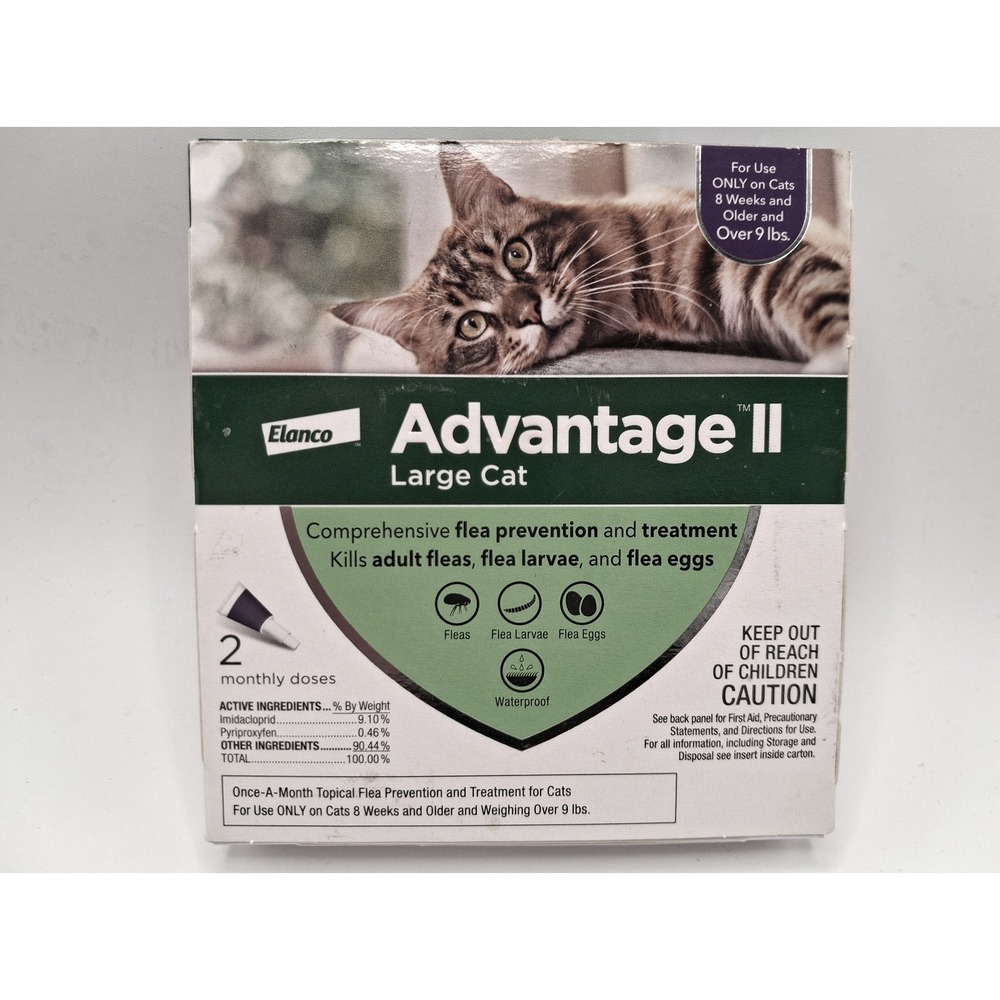 Elanco Advantage II Flea Treatment Large Cat 2 Doses Green New Topical Drops